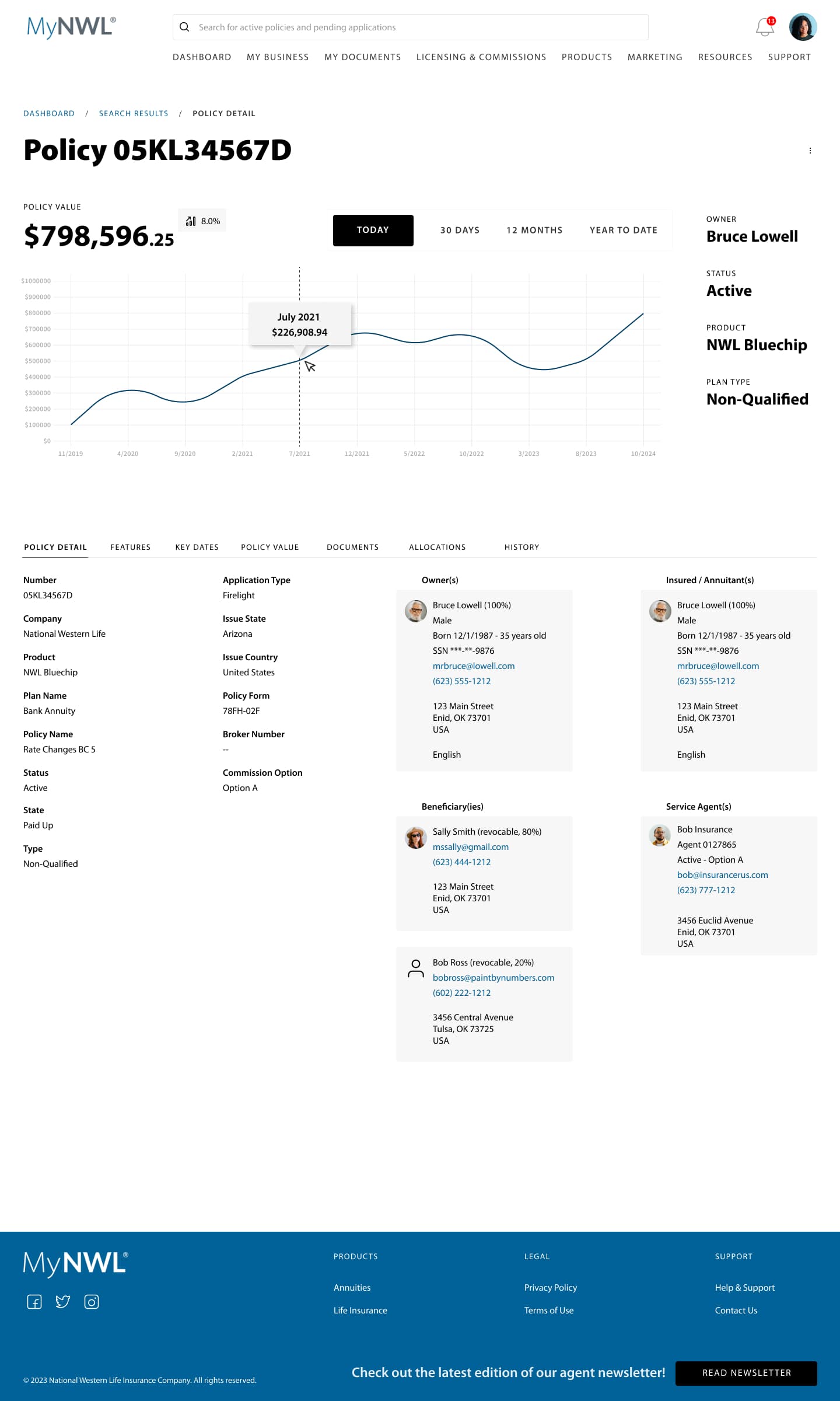The policy detail page after an agent search.
