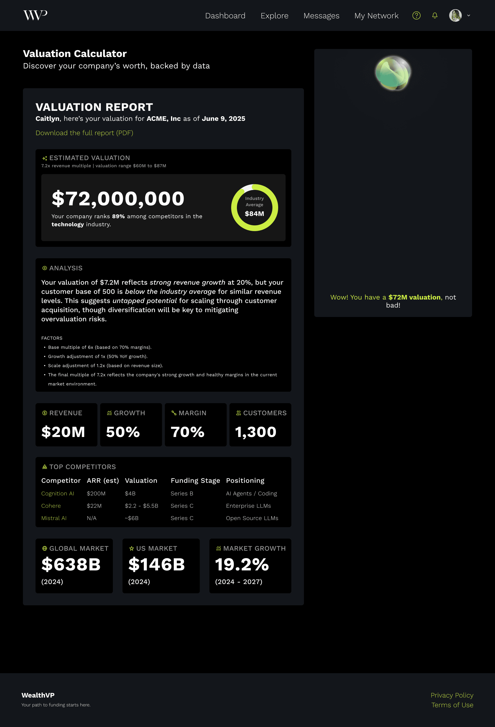 The concierge walkthrough for a valuation report.